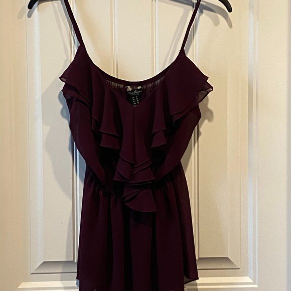 Burgundy Frilled Spaghetti Strap Top - Picture 2 of 3